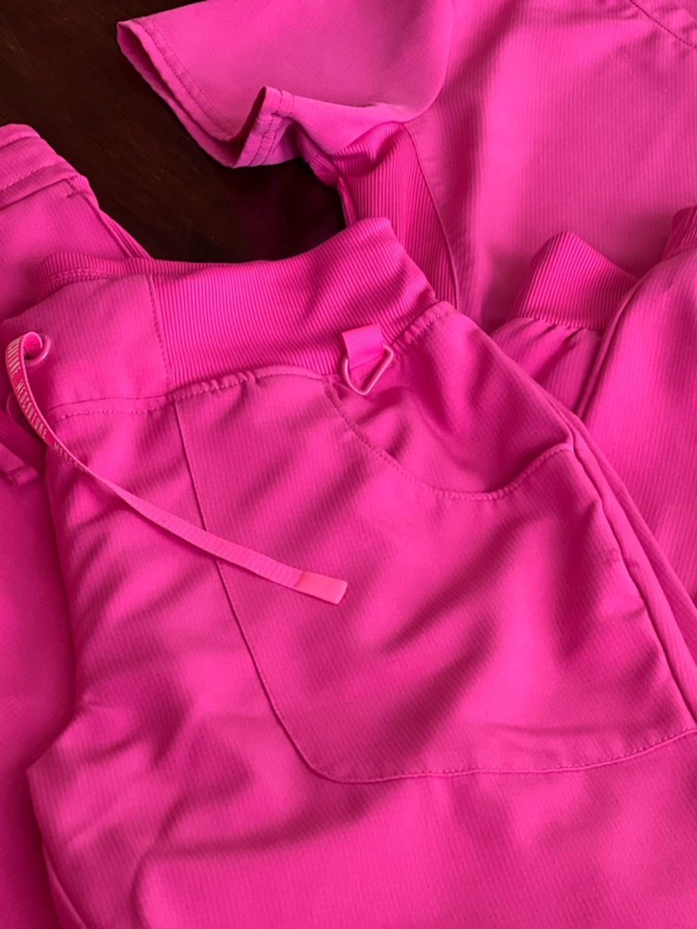 Med Couture Hot Pink V-Neck Scrub Lot:  Two Pairs Pants, 1 Top
